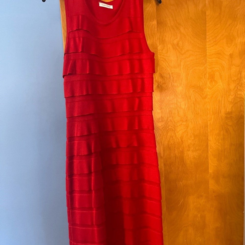Knit layered Red Sleeveless Jumper Dress